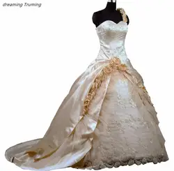 Свадебное платье цвета шампань 2019 с ручной работы цветок бальные платья на одно плечо с открытой спиной Свадебные Robe de mariée Бесплатная