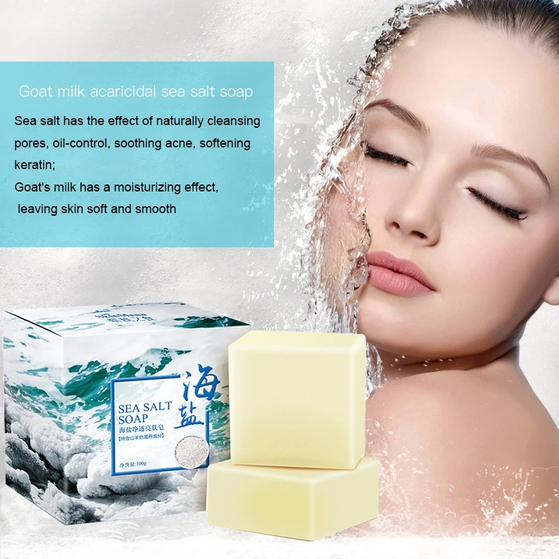 100g Sea Salt Soap Cleaner Removal Pimple Pores Acne Treatment Goat Milk Moisturizing Face Care Wash Basis For Soap Savon Au Hot