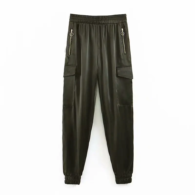 

Women elastic waist pockets zipper decoration harem pants femme chic ankle length leisure Trousers casual safari pants P323