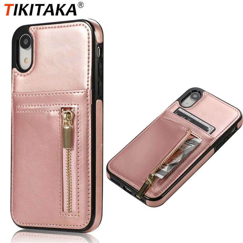

Tikitaka Zipper Leather Case For iPhone X XS Max 8 Plus 6 6S Plus Card Holder Waller Covers For iPhone XS XR 7 Plus Flip Cover