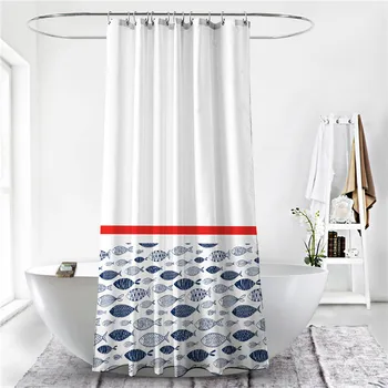 

Small Fish Pattern Polyester Curtain Bathroom Bath Curtains Easy Clean Shower Curtain Polyester Water Proof
