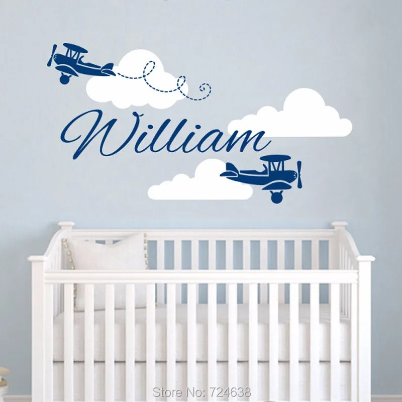 

Airplane Wall Decal Vinyl Sticker Personalized Custom Name Clouds Decals Plane Kids Baby Nursery Boys Room Decor