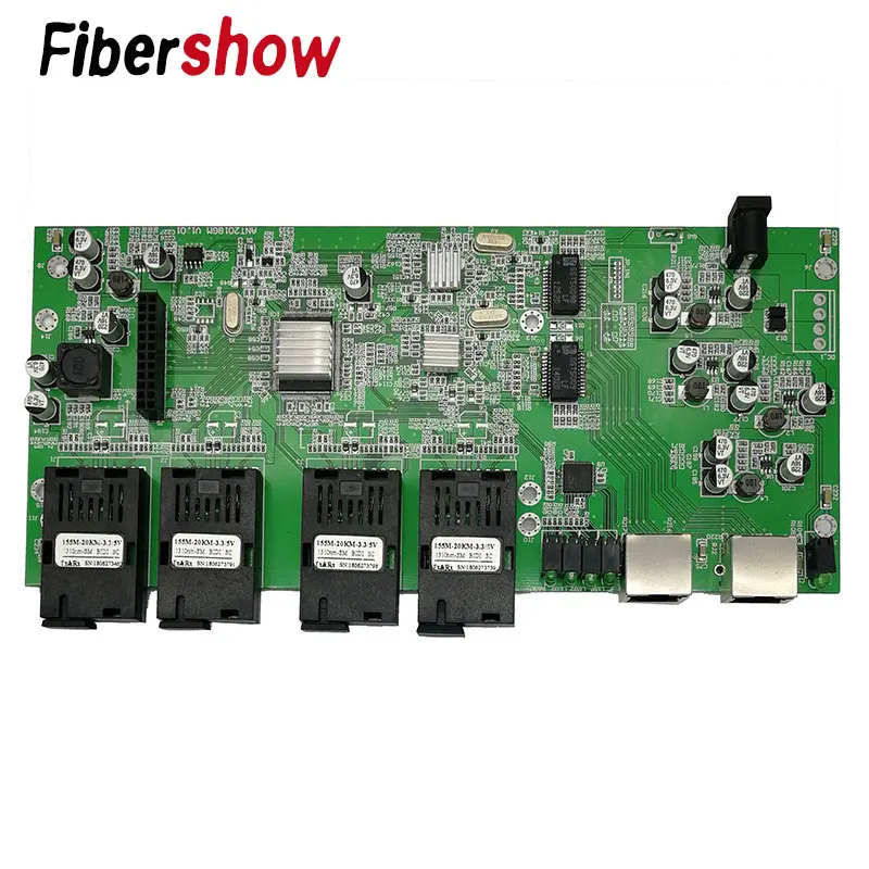 

Gigabit Ethernet Switch Fiber Optical switch Industrial Grade 4*155M Fiber Port 2* RJ45 PCB board 10/100/1000M