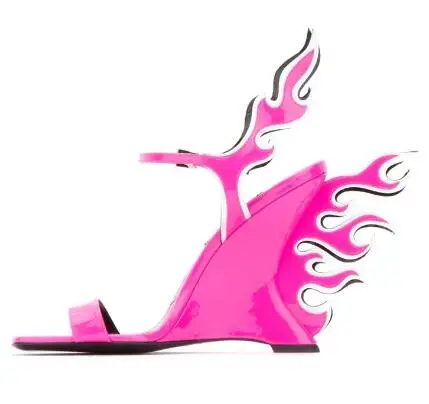 

Moraima Snc Fashion Strange Heels Sandal for Woman Summer Open Toe Ankle Strap Wedge Shoes Flame Pattern Heels Gladiator Sandal