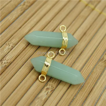 

P15052102 Aventurine Double Terminated Pendant Connector Gold Electroplated Bail-- Pencil Point Pendant
