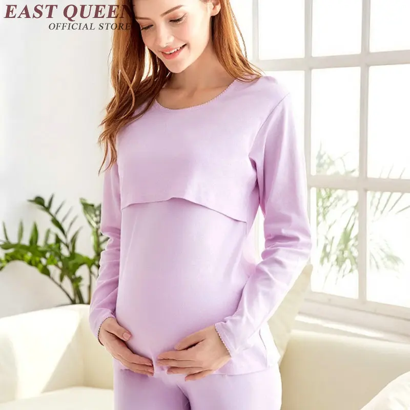 

Soft cotton pregnant women clothes round neck pregnant pajamas two piece set Autumn maternity clothing XXL AA2939 YQ