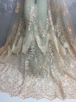 

African Embroidered Nigerian Laces Fabric stones and beads High Quality French Tulle Lace Fabric For Women dress