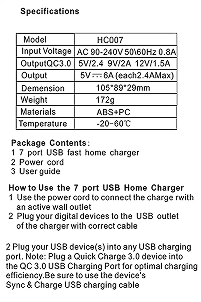 Quick Charge 3,0 QC 3,0 стены Зарядное устройство 7 переносной usb-адаптер для быстрой зарядки Зарядное устройство для Samsung Galaxy S6/S6 Edge Note 5 htc один M9 M8