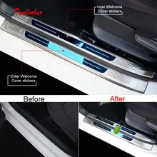 Tonlinker наклейки для Volkswagen POLO 2011-18 автомобильный Стайлинг 4 шт нержавеющая сталь Внутренний/внешний приветственный чехол наклейки