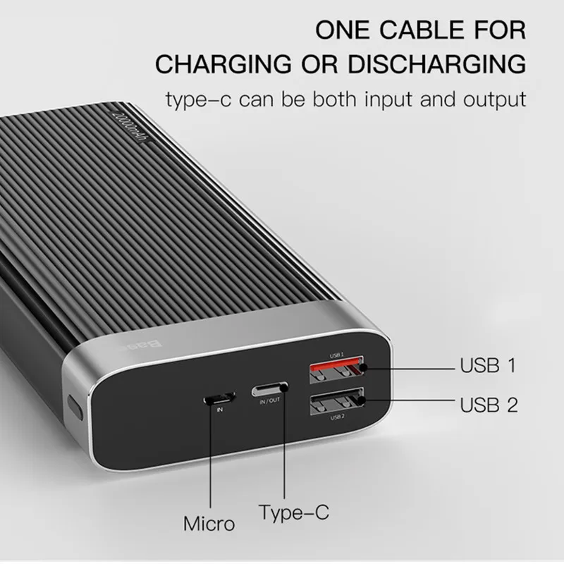 Baseus الحقيقي الوقت قوة البنك 20000 mah سريعة تهمة QC3.0 تجدد Powerbank بطارية خارجية حزمة نوع C PD سريع شحن Poverbank