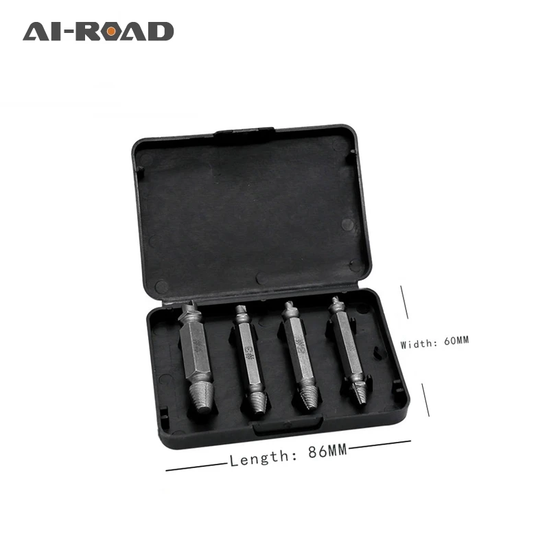 

4Pcs Screw Extractor Drill Bits Guide Set Broken Damaged Bolt Remover Double Ended Damaged Screw Extractor Hand Tool 1# 2# 3# 4#