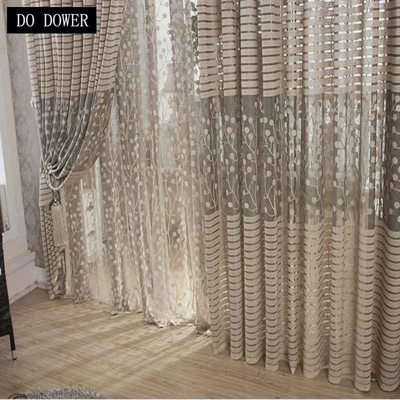 

Striped Curtain Tulle Tree leaf Pattern Voile Sheer for Living Room Bedroom Decoration Rich tree Window Sun-shading Curtains