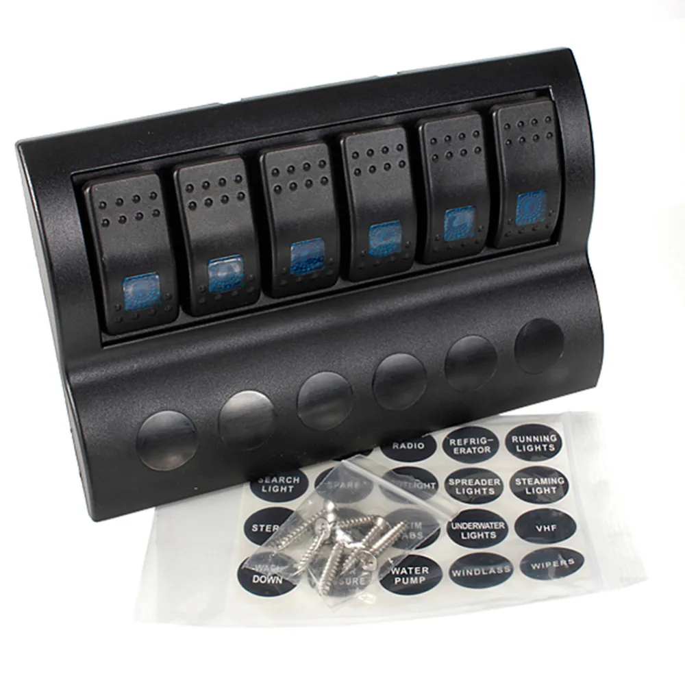 Car Switches Waterproof 6 Gang Led Rocker Power Socket Switch Panel for Marine Boat rv 12V