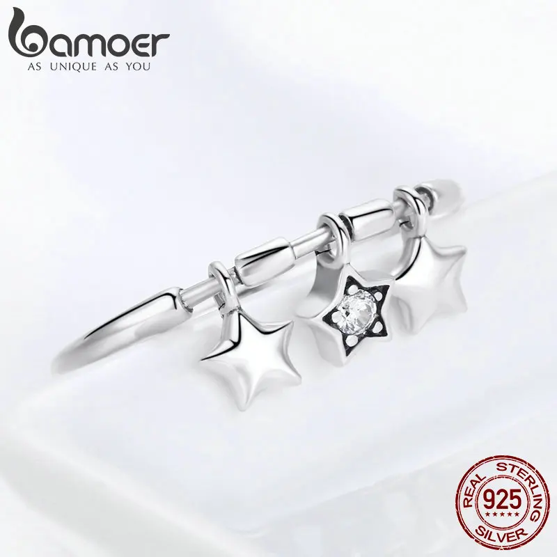 Silver Ring Silver Rings 925 Sterling Silver Fashion Sparkling Dangle Star Finger Rings for Women Wedding Engagement Ring Jewelry