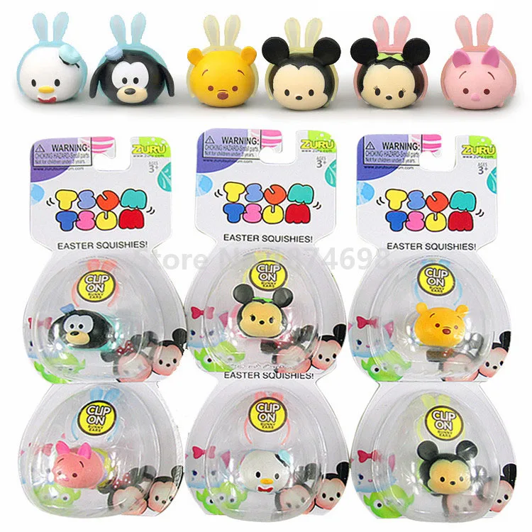 

New Easter With Bunny Ears Mickey Minnie 6 PCS/Set Cute Mini Figures Stack Toy Dolls Kids Gifts