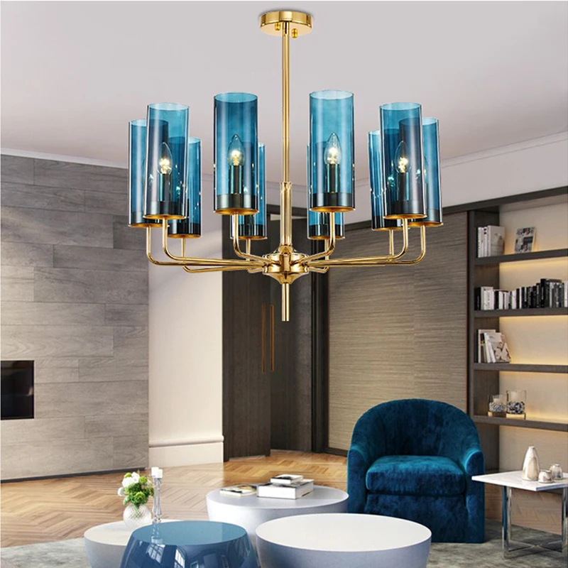 Preise Moderne luxus glas kronleuchter beleuchtung 6 15 köpfe blau Cognac nordic hängen lampe wohnzimmer esszimmer schlafzimmer innen licht leuchte
