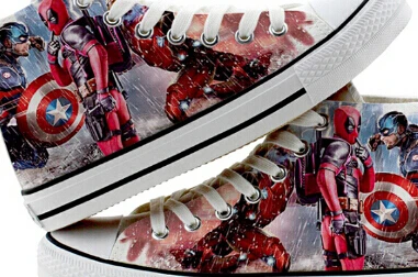 Halloween Men SuperHero Cosplay Shoes Canvas Shoes Printed Sneakers Deadpool Captain America Printed Shoes - Цвет: style 2-female