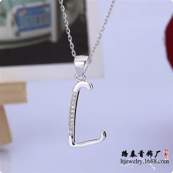 

BLAL012 factory women jewelry 925 sterling silver necklace zircon letter L pendants chains, free shipping