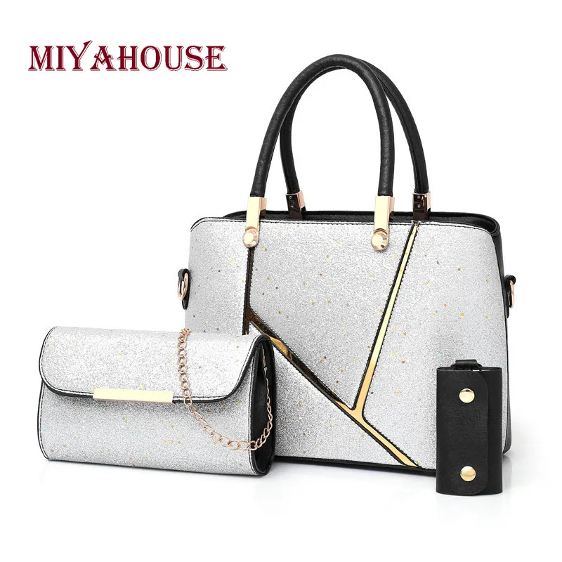 Miyahouse 3 шт./компл. сумка PU кожа Композитный сумка для Для женщин Блестящая Сумочка чехол для ключей Crossbody сумка Оптовая Высокое качество