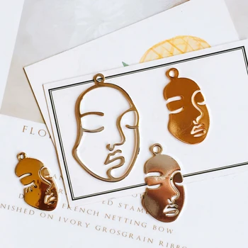 

White K Gold Color Plated Human Face Eardrop Pendant Charms Jewelry Component Diy Handmade Material 6pcs