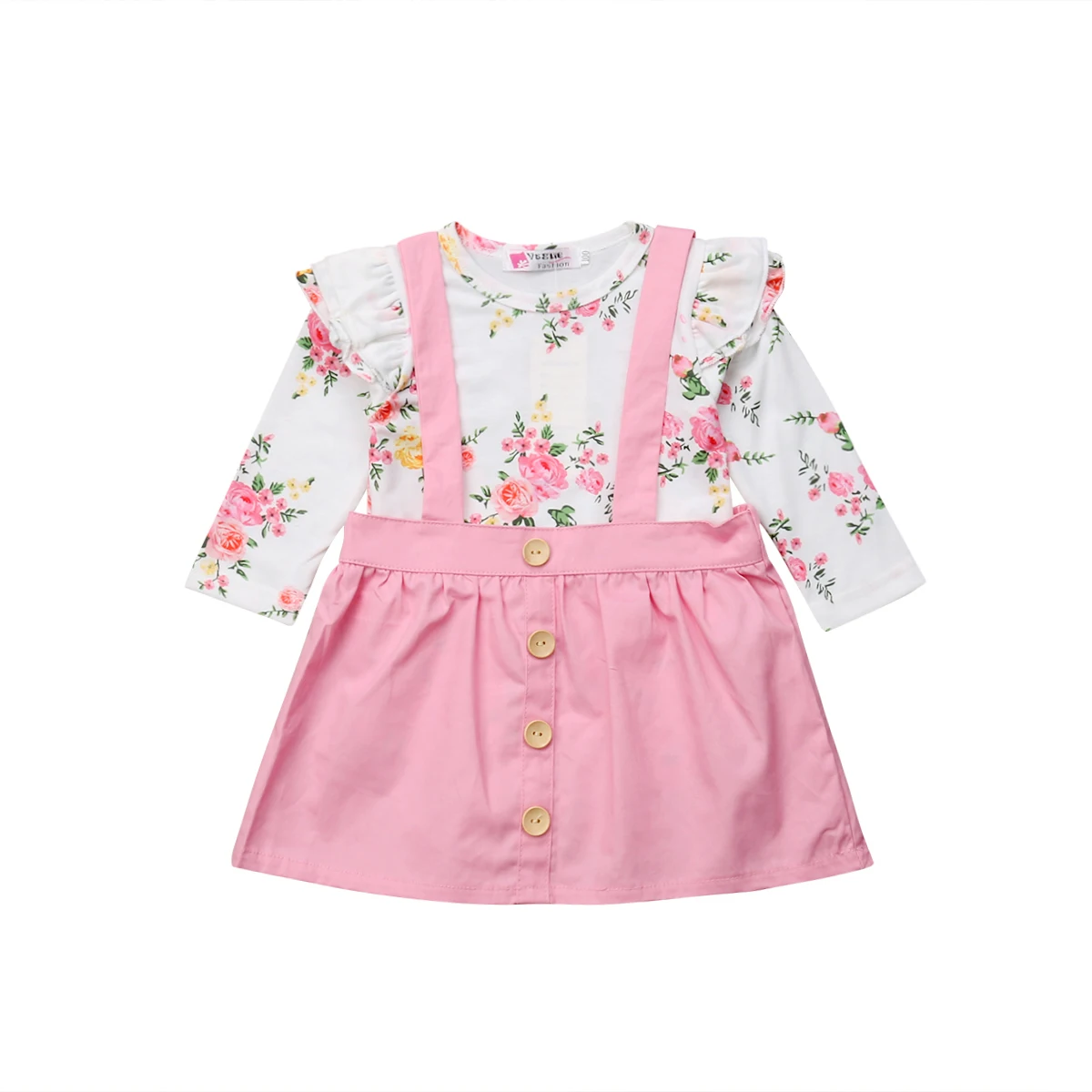 2PCS Newborn Kids Baby Gir Clothes Floral Romper Bodysuit+Strap Skirt Outfit Clothes Setin