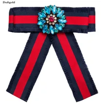 Для женщин платье в Европейском стиле, рубашка блузка со стразами с бантом ткань Полосатое платье-пачка с бантом Галстуки Pin Воротник вечерние свадебные Duftgold