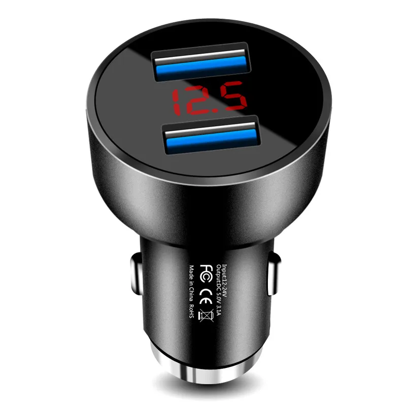 Устройство для автомобиля с двумя портами USB Зарядное устройство 5V 3.1A быстрый заряд мобильного телефона адаптер универсальный автомобильный-Зарядное устройство с светодиодный Дисплей для iPhone samsung Galaxy - Тип штекера: Black