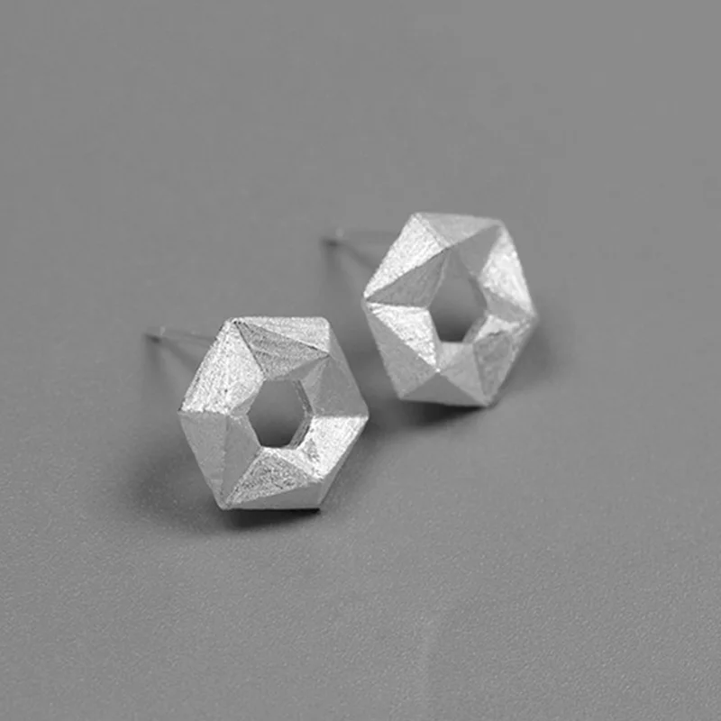 Lotus Fun реальные 925 пробы серебро ручной работы Fine Jewelry минимализм Стиль стереоскопического шестиугольник серьги для Для женщин Brincos - Цвет камня: Silver