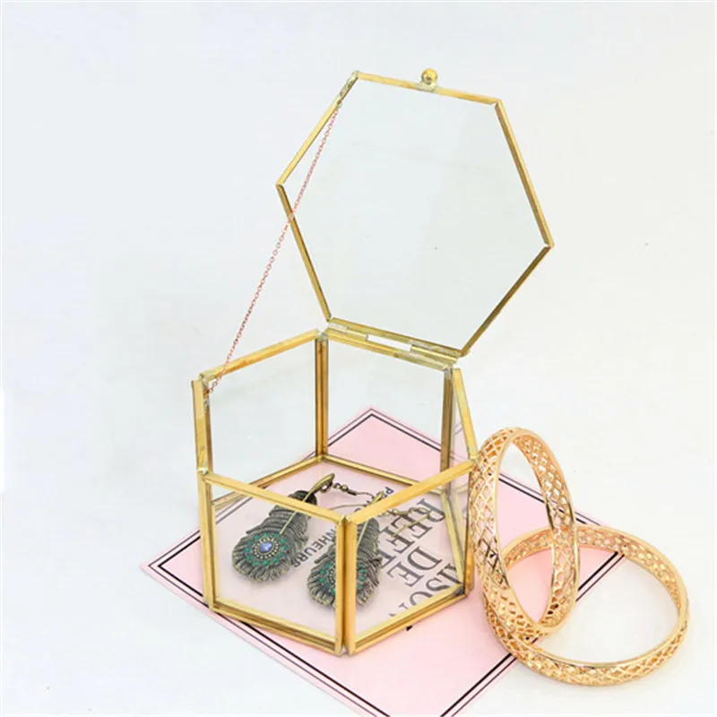 

Geometric Jewelry Storage Box Transparent Glass Jewelry Box Holder Table Organizer Succulent House Jewelry Storage Container