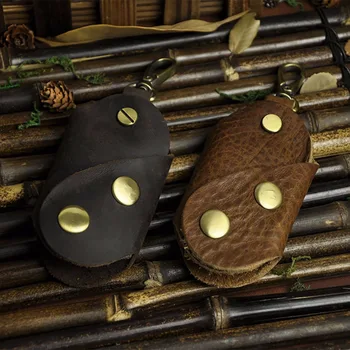 

New Unisex Crazy Horse Genuine Leather Car Key Bag Women Men Housekeeper Key Holder Keyring Keychain Covers Pouch Keys Case Bags