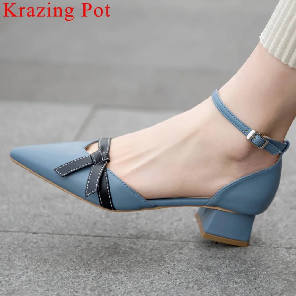 

Krazing Pot new arrival chunky heels buckle strap hollow summer sandals cow leather butterfly-knot decoration daily shoes L33