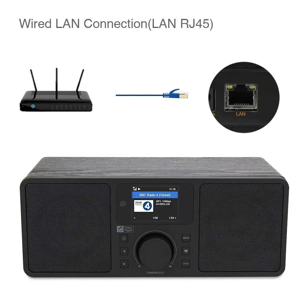 WiFi/DAB+/FM/UPnP/DLNA радио океан цифровой WR230S Интернет Ethernet RJ45 стерео колонки Aux в линии с Bluetooth