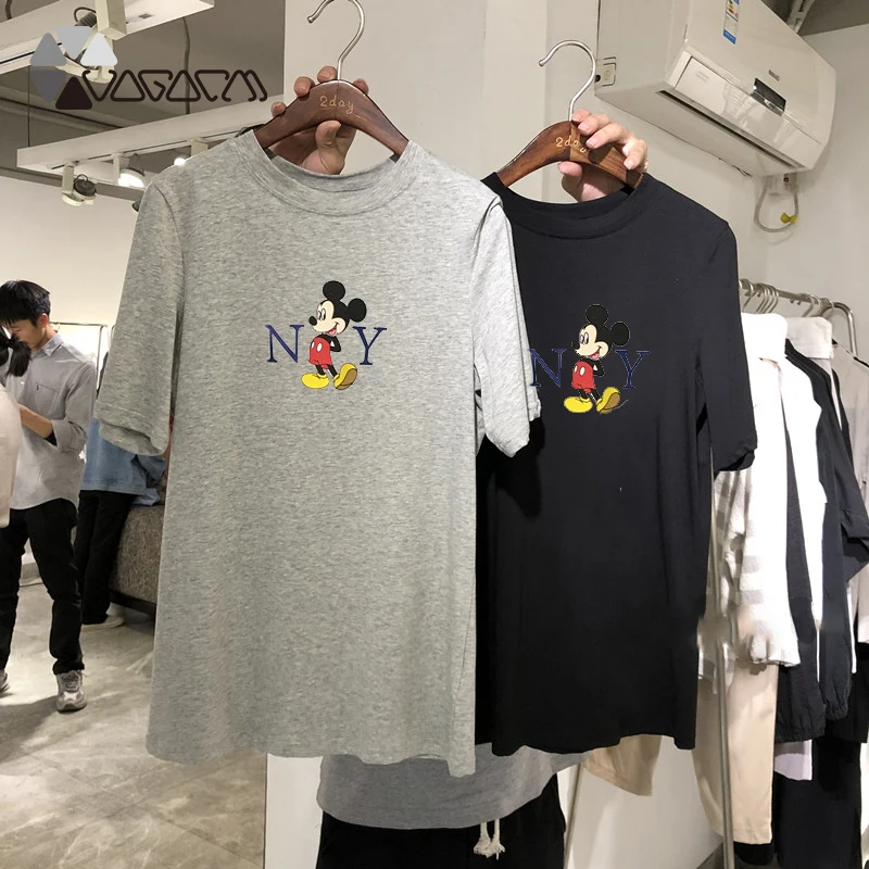 

2019 Summer Cute T Shirt Women Mickey Mouse T Shirt Cartoon Graphic Printed Tops O-Neck Loose Short Sleeve Tee Clothes Plus Size