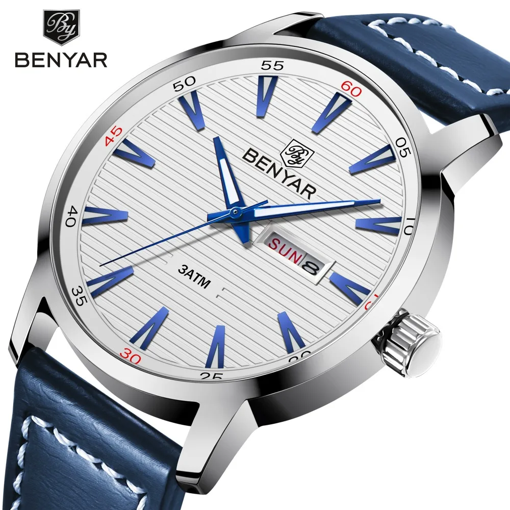 

BENYAR Top Brand Quartz Wristwatches Mens Fashion Casual Men Watches Leather Strap Waterproof Sport Watch relojes hombre 2018