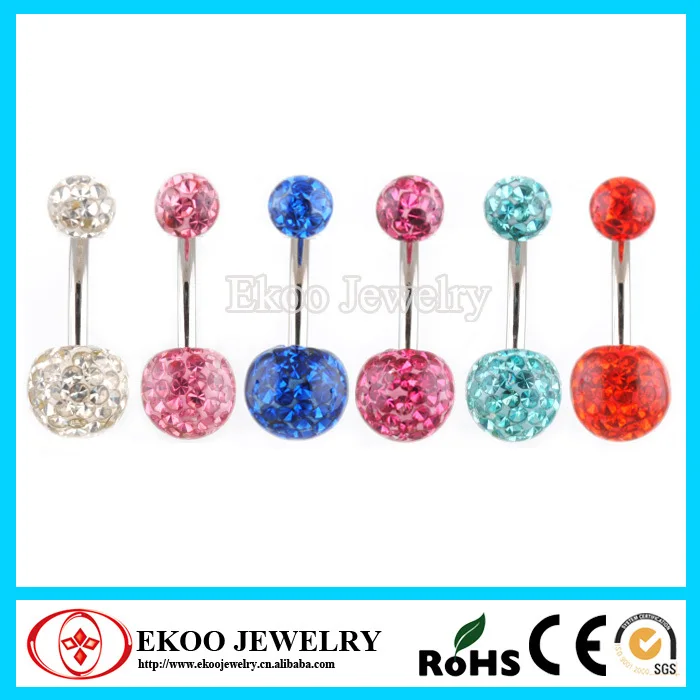 Hot Selling Double Epoxy Covered Multi Paved Balls Navel Belly Ring