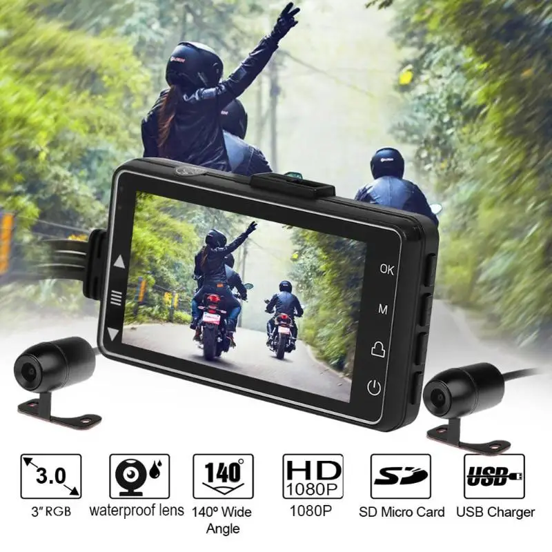 

3 Inch Motorcycle Dash Cam Dual Lens Driving Recorder Front+Rear View HD Video Recorder Motorcycle DVR Camera G-sensor
