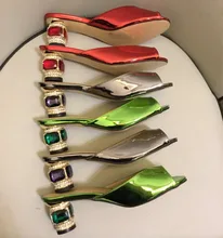 2019 summer rhinestone heels sandals Fashion women's peep toe high heeled sandals Chic crystal heeled slippers shoes BY608 apricot contrast point toe pu heeled slippers