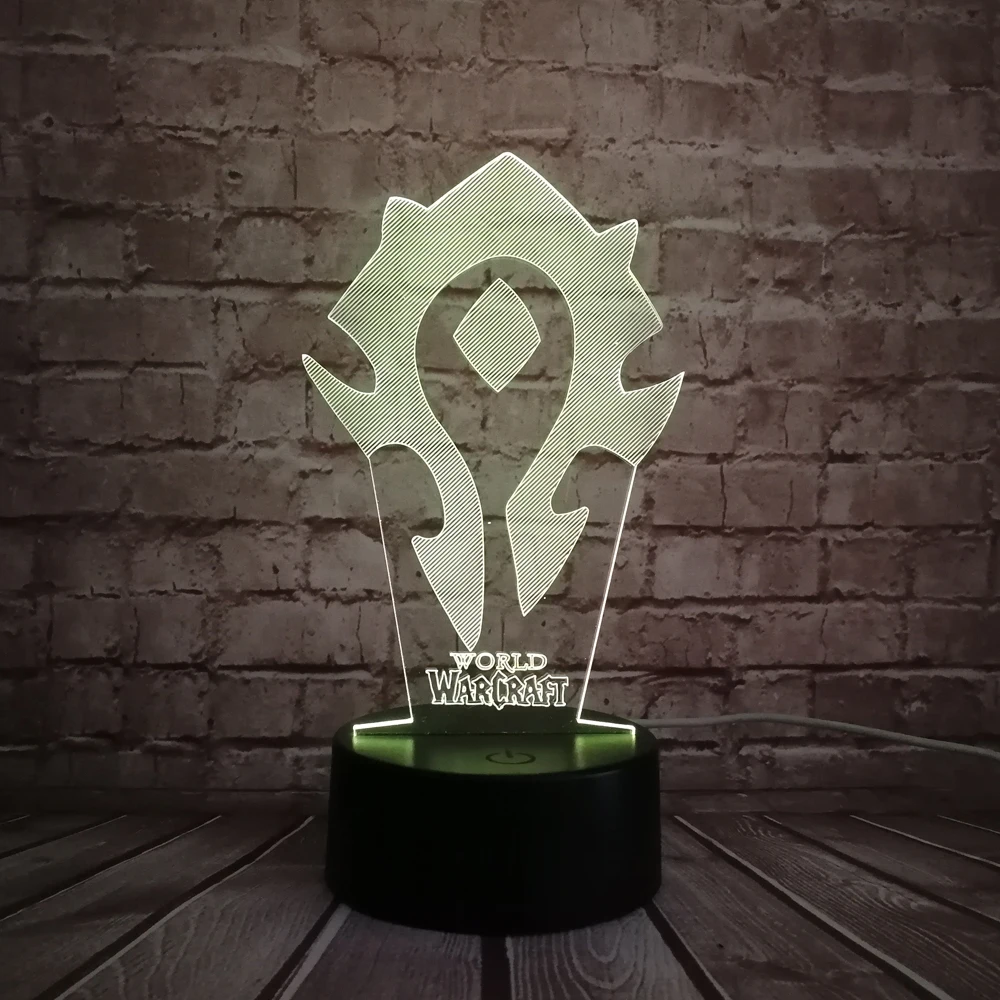 NEW 3D Lamp GAME WOW World of Warcraft Tribal Signs 7 Color Desk Table LED Night Light Kids Children Holiday Xmas Gift Illusion