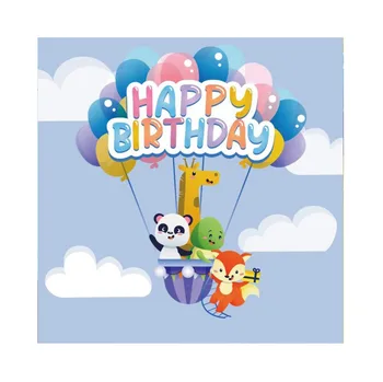 

Laeacco Baby Cartoon Balloons Happy Birthday Party Animal Cloudy Gift Photo Backdrops Photographic Backgrounds For Photo Studio