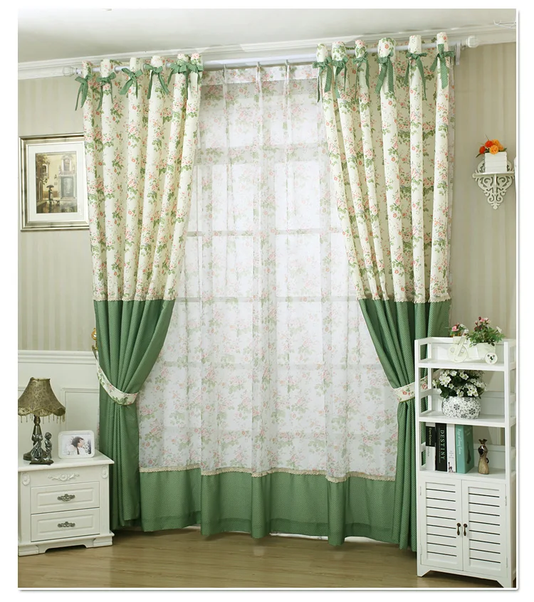 Tratamiento de ventana de tul de tela para dormitorio/sala de estar con cortinas decorativas de color de empalme de flores de estilo coreano Tratamiento de ventana de tul de tela para dormitorio/sala de estar con cortinas decorativas de color de empalme de flores de estilo coreano