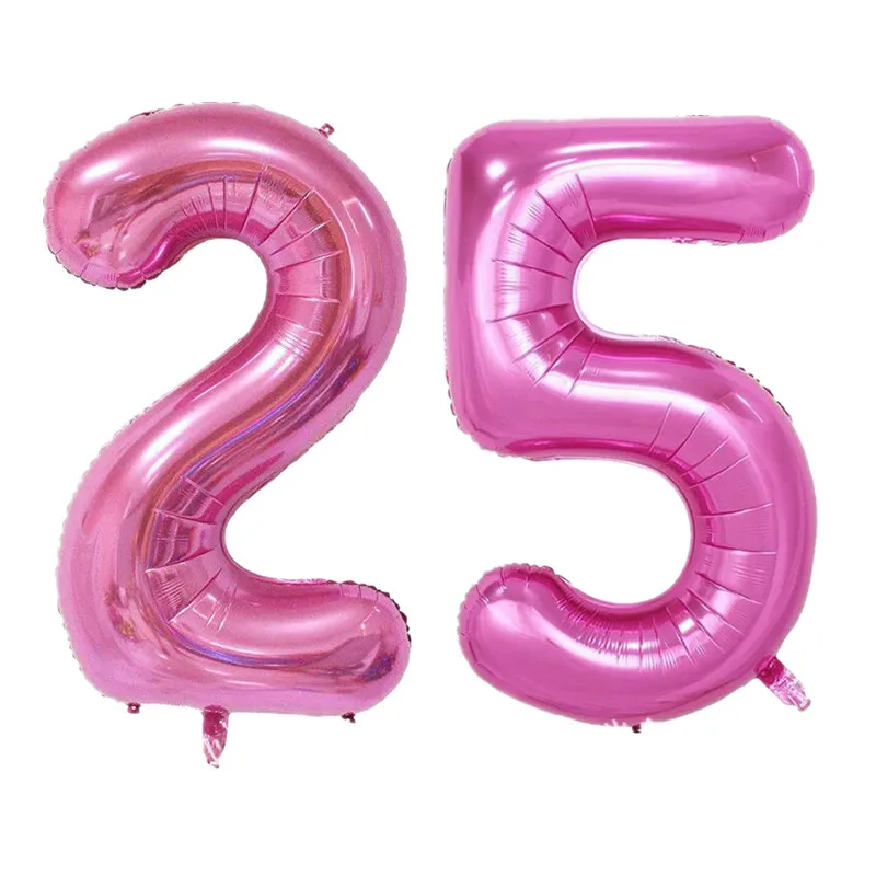2 шт. 32 дюймов 40 дюймов розовое золото номер 25 лет вечерние взрослые вечеринки фольга гелиевые шары День рождения Юбилей Декор поставки - Цвет: Розовый