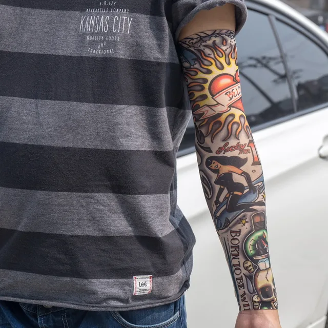 Faux manchon de tatouage temporaire élastique mixte 100% Nylon pour homme et femme, bas de bras, design, livraison gratuite, 5 pièces 4