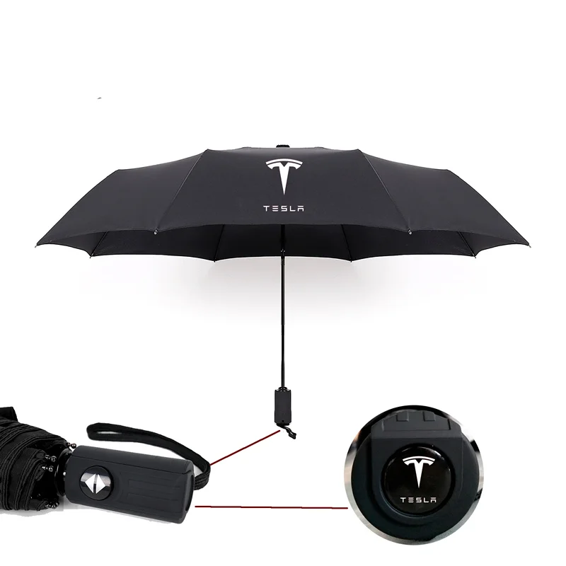 Online 1 Pza paraguas plegable automático sombrilla de lluvia paraguas de calidad a prueba de viento ajuste UV para Tesla modelo S Modelo X modelo 3