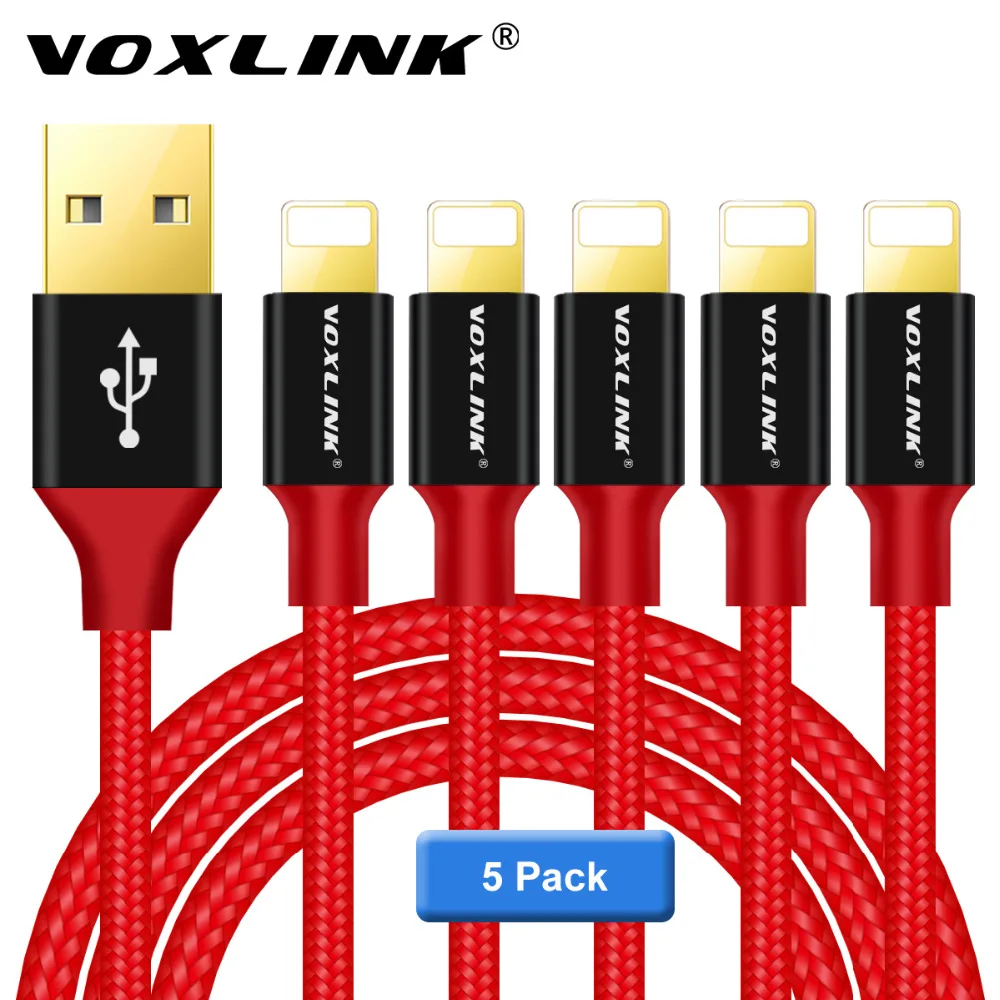 VOXLINK 5 Pack Fast charging cable Nylon Braided USB Data Cable For iphone 8 7 /7 Plus 6/6s Plus