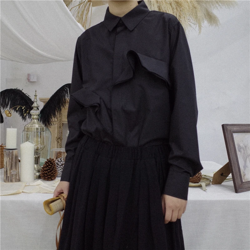 

Custom big code S-5XL 2019 New Men's clothing fashion DJ Hair Stylist Yoji Yamamoto Front Flake Temperament Long Sleeve Shirt