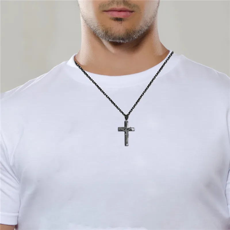 Boniskiss – collier avec pendentif en croix Crucifix jésus pour homme et femme, marque de luxe, couleur noire