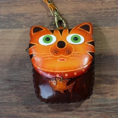 Сумка для монет с милым котом кошелек из натуральной кожи ручной работы