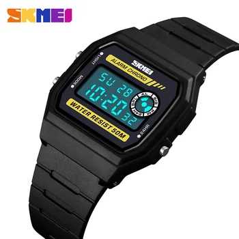 

Watches Men Square Date LED Digital Women Sports Watch EL Back Chrono Wristwatch Waterproof Relogio Masculino SKMEI 2018