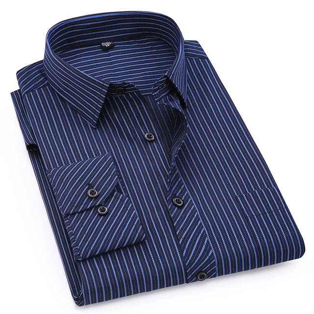 Plus Large Size 8XL 7XL 6XL 5XL 4XL Slim Fit Mens Business Casual Long Sleeved Shirt Classic Striped Male Social Dress Shirts 1