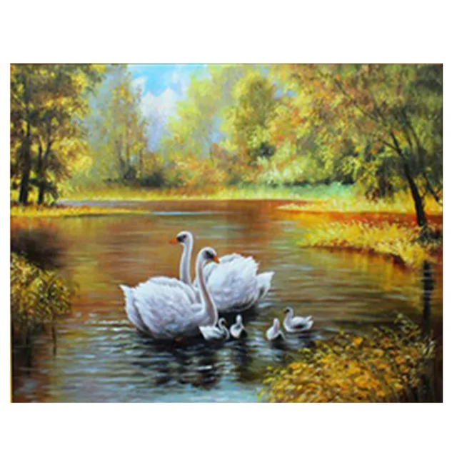 NEW 100% Full Square Drill Diamond Embroidery Swans Family Look Picture 3D Painting cross stitch Mosaic kits Wall Decor | Дом и сад